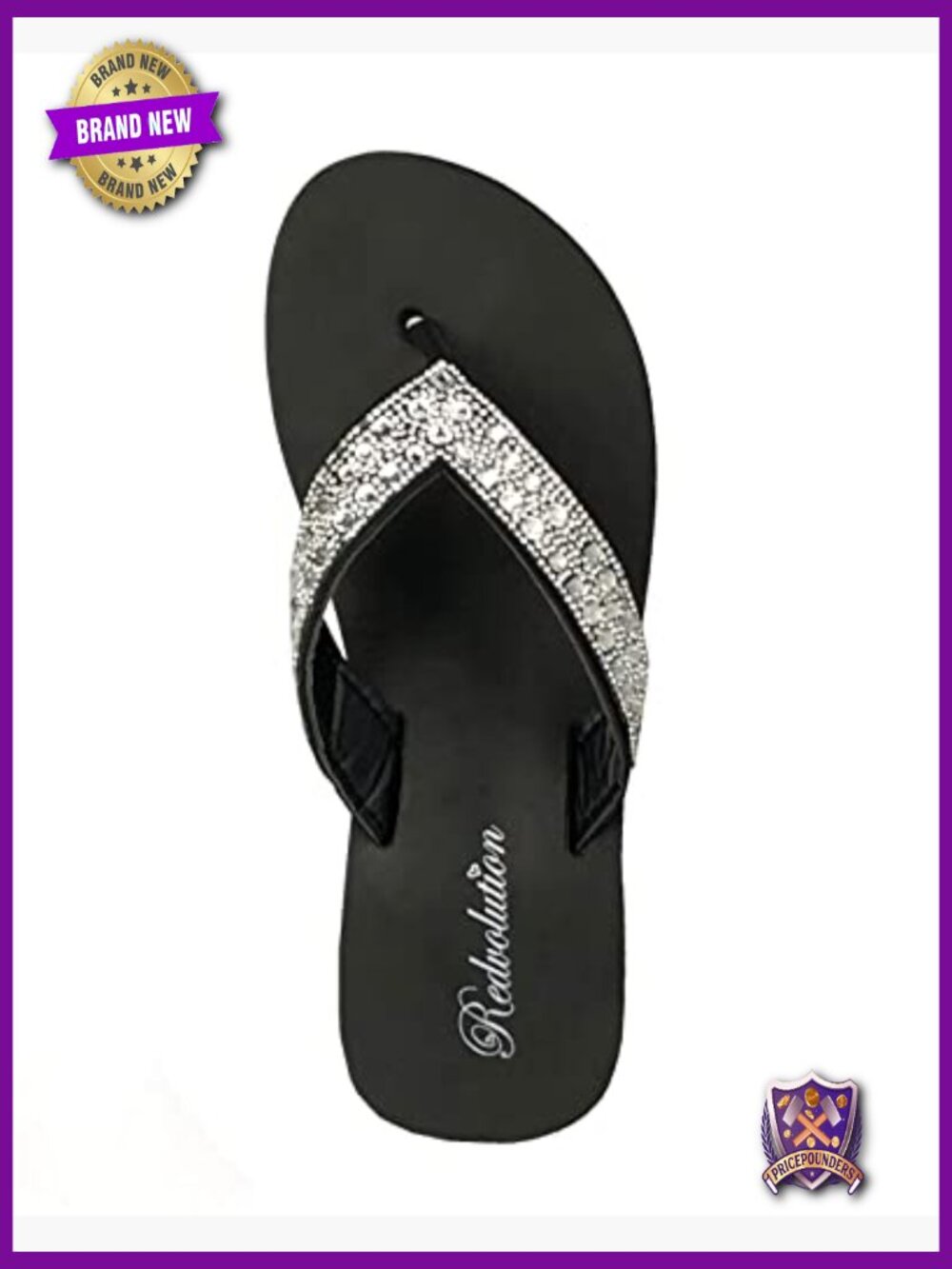 Rhinestone Wedge Sandals T-Strap Platform Flip Flops - Picture 3 of 5